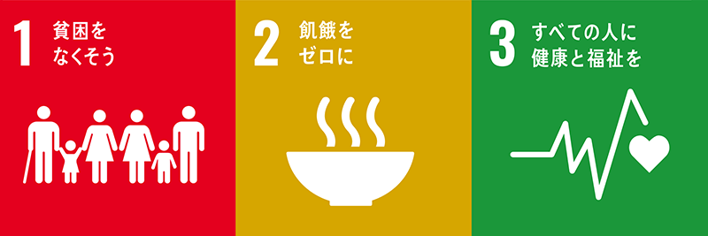SDGSの取り組み目標、1、2、3のアイコン